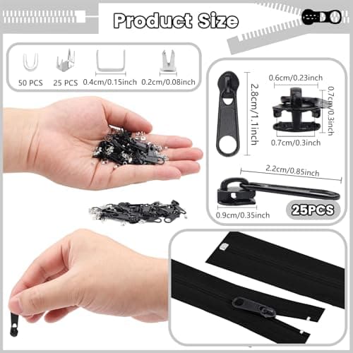 DOITEM 25Pcs Black Zipper Repair Kit Zippers Replacement 3# Zipper Pull Rescue Kit for Clothing Jackets Purses Luggage Backpacks — view 2