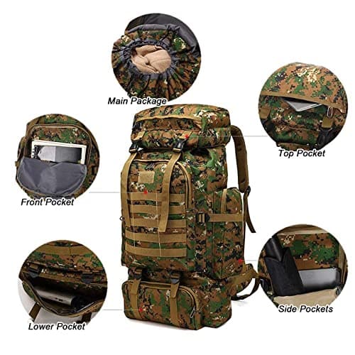 Kabxhueo Hiking Camping Backpack 60L-80L Military Tactical Backpack for Travelling Waterproof Survival Bag Large Molle Rucksack for Men for Travel Camping Hunting Fishing — view 3