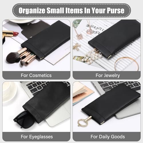 Etercycle Soft Eyeglass Case, 2 Pcs Travel Sunglass Cases Portable Squeeze Top Leather Glasses Bag for Women Men(Black, Brown) — view 5