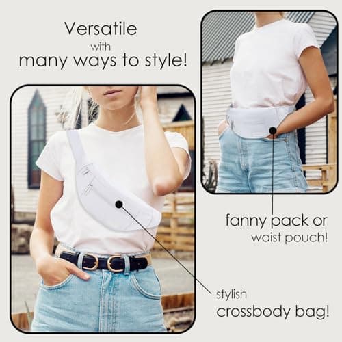 MAXTOP Large Bumbag Waist Fanny Pack Running Belt for Men Women Unisex Bum Bag with Headphone Jack and 4-Zipper Pockets Adjustable Belt for Travel Running Jogging Workout Hiking Gifts White — view 2