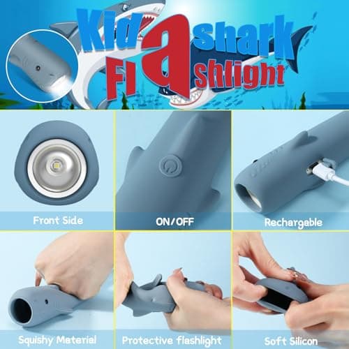 LOVERUIS Kids Torch Shark Rechargeable Flashlight Torchlight with Keychain, Dimmable Camping Torchs — view 4