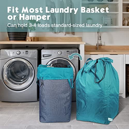 UniLiGis Tear Proof Nylon Laundry Bag with Handles (2 Pack),Travel Laundry Bag with Drawstring Closure,Dirty Clothes Bag Fit Most Laundry Hamper or Basket,27.5x34.5 in,Blue Aqua — view 3