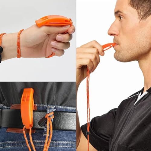 Zenfony 4 Pack Emergency Whistles, Super Loud Orange Safety Whistles with Reflective Lanyards for Camping, Hiking, Boating, Mountaineering and Outdoor Signalling — view 4