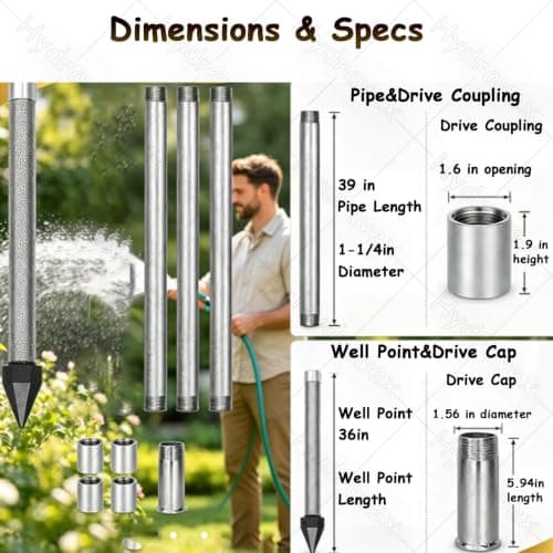 Water Well Point Kit, 1-1/4 Inch Stainless Steel Mesh Screen, Heavy Duty Galvanized Pipe, Shallow Well Kit for Emergency Water Supply with Pump — view 2