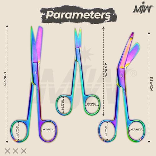 MJW 3Pcs Set of Stainless Steel Nursing First Aid Scissors Dressing Scissor Veterinary Tools Used in Office and Home for Multi Purpose — view 2