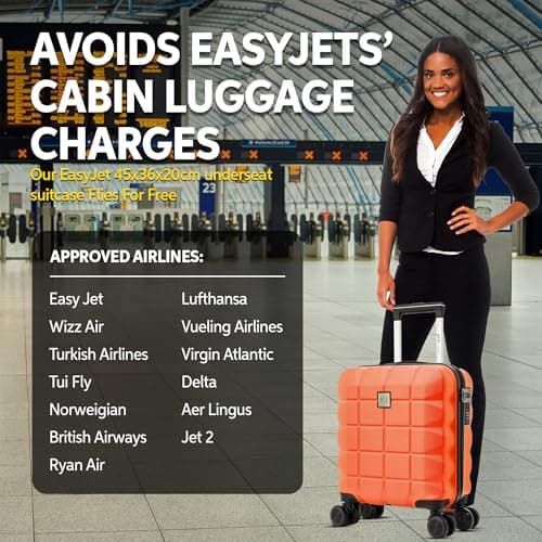 ATX Luggage Easy Jet 45x36x20 Underseat Cabin Suitcase Lightweight Durable ABS Carry-ons with 4 Dual Spinner Wheels and Built-in 3 Digit Combination Lock (Orange, 17.5 Inches, 30 Liter) — view 2
