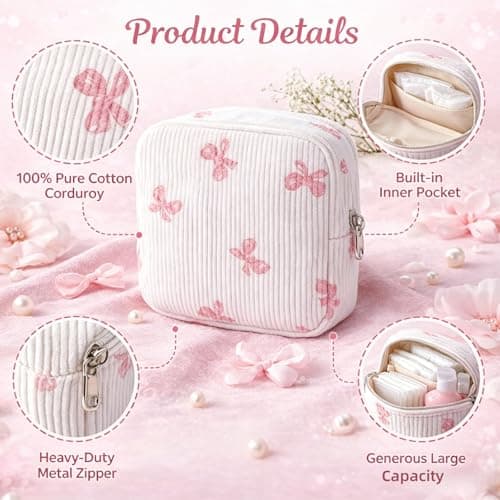 2 Pack Period Bag for Teen Girls, Striped Sanitary Napkin Storage Pouch, Cute Portable Period Bag, Holds Pads, Tampons, Menstrual Cups & Liners, Pad Pouch for Travel & Daily Use (Beige) — view 2