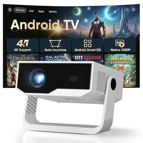 Smart Projector Android 14 Built-in Apps 270 ANSI, Support 4K&Native 1080P, Movie Projector for Bedroom Home Cinema Wifi6 and BT5.2, 270° Rotation 30db Low Noise Auto Keystone Mini Portable Projectors