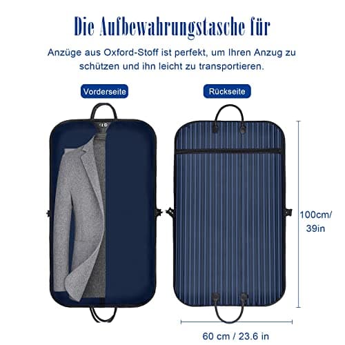 VISOOM Suit Bag for Men Storage, 100cm x 60cm Oxford Garment Bag, Waterproof Dust-proof Hanging Suit Carrier Cover Bags for Travel Clothes Dress, Blue — view 2