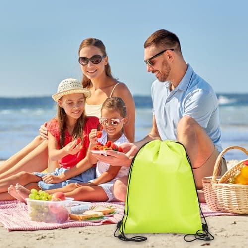 Pack of 2 Drawstring Cooler Bag Cooler Bag Backpack Reusable Foil Bags for Work School Travel (Sky Blue, Fluorescent Green) — view 5