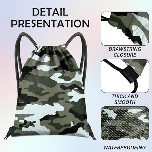 BHAHB Drawstring Backpack for String Bag Waterproof Cute Sports Beach Swimming Travel (13"×17") (Z13-Green Camouflage) — view 3