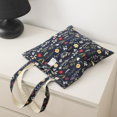 SEPWIK Canvas Tote Bag for Women, Reusable Cloth Cotton Bags for School Shopping Beach Grocery Shopper Handbags Scandihome Series - Navy Blue — view 2