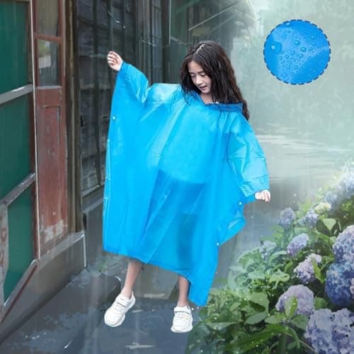 FveVqe Kids Poncho Waterproof, Rain Poncho Kids, Travel Raincoat, Lightweight Design, Adjustable Hood, Fits Backpacks, Ideal for Outdoor Activities, Rainy Days, and Water Adventures — view 6