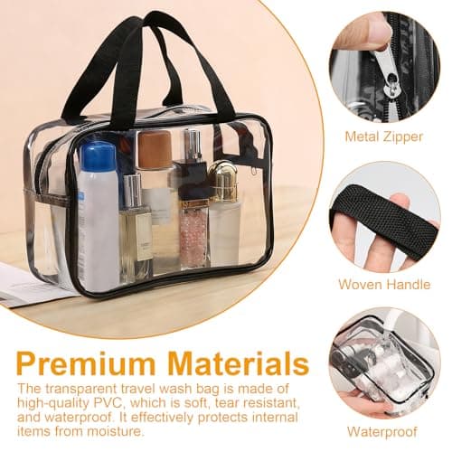 Weniubit Clear Travel Toiletries Bag, 3PCS Large Portable Waterproof Toiletry Bags with 2PCS Airport Security Liquids Bags, PVC Makeup Bag for Travelling and Holiday — view 3