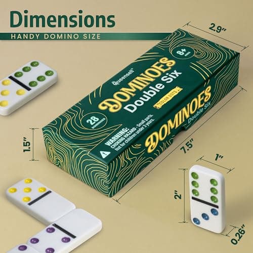 Dominos Set for Adults with Colored Dots - Double 6 Dominoes Set is a Classic Board Games for Kids and Adults - Double Six Standard Dominos Set 28 Tiles — view 3