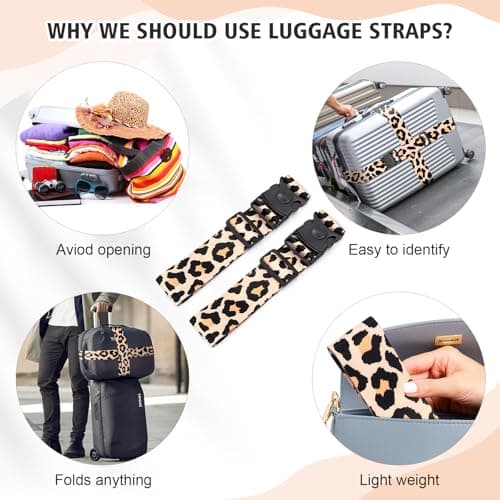 MOTONG 2 PCS Leopard Print Luggage Straps Adjustable Suitcase Straps Personalised Luggage Straps Suitcases Heavy Duty Suitcase Belts Thickened Luggage Belt with Quick Release Buckle — view 5