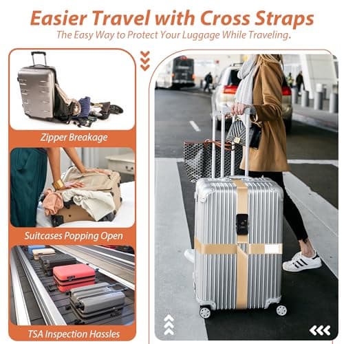 Linpr Adjustable Cross Luggage Straps with TSA Approved Locks, Khaki — view 2