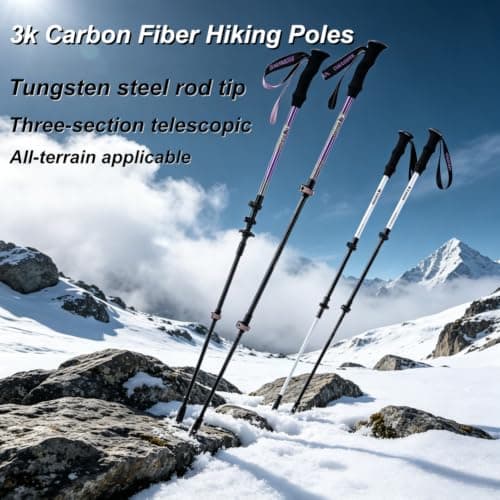 Carbon Fiber Hiking Poles,Ultralight Collapsible Trekking Sticks,120cm Compact Folding Walking Sticks,Non Slip Backpacking Travel Poles,5.47oz Lightweight Hiking Cane (beige) — view 2