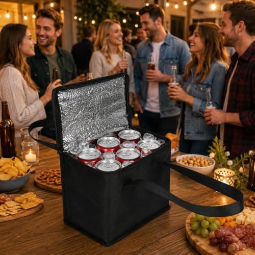 Small Cooler Bag, Cooler Bag Small, Ice Box For FoodTravel Fit For Office Meals & Picnic, Black Non-Woven Insulated Ice Bag For Food Travel, Compact 21 x 17 x 14 cm Aluminum Foil Travel Cool Box — view 5