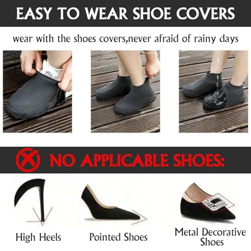 FOSDICK 3 Pairs Waterproof Shoe Covers Reusable Shoe Protector Covers Rubber Non Slip Overshoes for Men Women Shoe Cover Thickened Boot Cover Over Shoes Protectors for Outdoor Cycling Hiking, Black — view 4