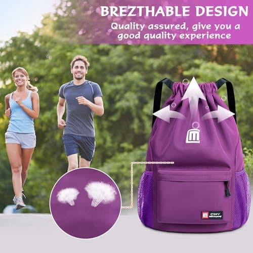 Tesmien Drawstring Bags,Waterproof Swimming Bags,Sports Backpacks-Purple — view 6
