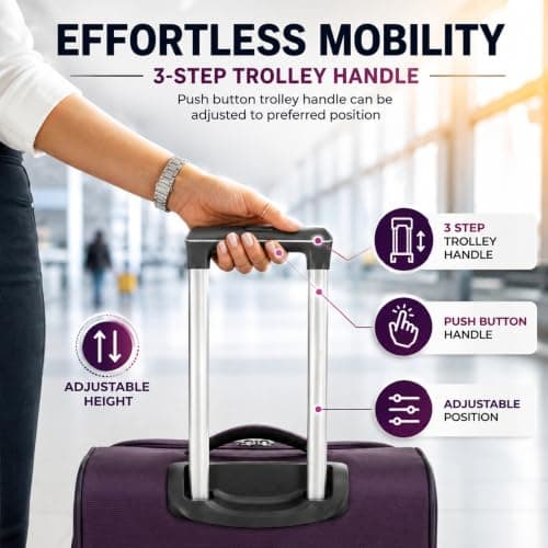 DK Luggage Ultra Lightweight Only 3.3kg Large 28 Inch Soft Shell Suitcase, 4 Wheel Spinner Checked Luggage 23kg–25kg Capacity, Expandable Travel Case (WLS Purple, Large) — view 6