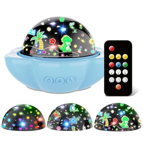 Baby Night Light Projector, Dinosaur Night Light for Kids with 3 Projection Theme 360°Rotate Baby Night Lamp with Remote Timer, Party Decor Dinosaur Toys for Boys Birthday Gifts Xmas Stocking Fillers