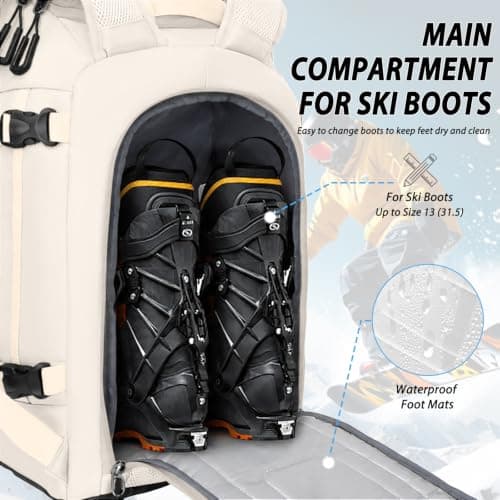 Goloni 50L Ski Backpack, Water‑Resistant Ski Boot Bag,Beige — view 4