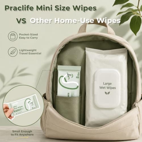 Antibacterial Wet Wipes Travel Essential, 10 Pack Mini Pocket Size Hand Wipes 80pcs, Alcohol Free, Hypoallergenic for Adults & Kids Multipurpose Cleaning — view 5