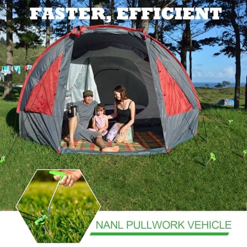 OFFOF 12 Pack Heavy Duty Metal Tent Pegs – Rotating Rock Pegs with Thread, Ground Anchors for Camping, Includes Drill Adapter & Nail Puller, Durable Steel Stakes for Garden, Canopies & Outdoor(green) — view 6