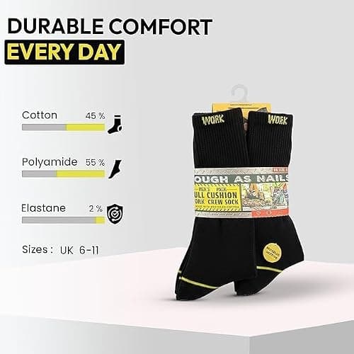 Bodygenix Men's Work Socks - Pack of 10 Breathable Heavy Duty Stretch Fit Reinforced Heel & Toe - Outdoor Multipack Performance Hiking Walking Athletic Boot Socks — view 5