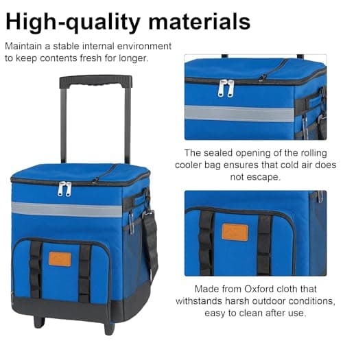 SUNNYNEST 35L Rolling Cooler Bag Insulated Tote with Wheels & Handle — view 4
