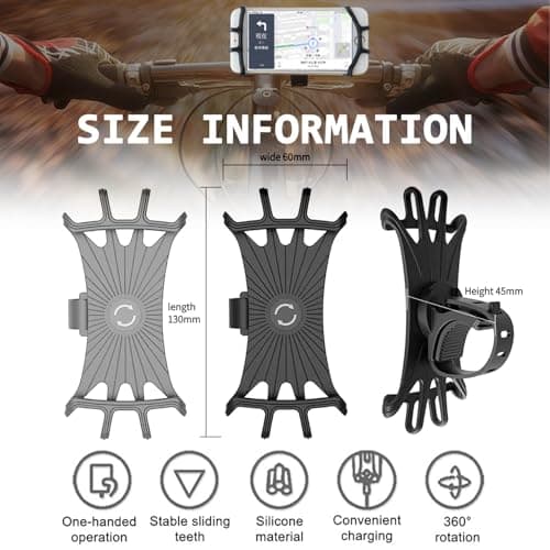 HTTDSLF 2 pack Bike Phone Holder, 360° Rotatable Adjustable Universal Silicone Bicycle Phone Holder, Detachable Motorcycle Motorbike Handlebar Bike Phone Mount Compatible for 4.0"-6.8" Smartphones — view 2