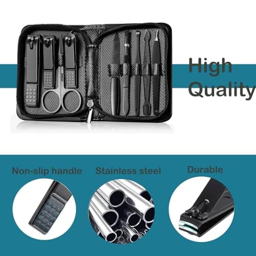 Manicure Set Nail Clippers Pedicure Kit Stainless Steel Manicure Kit, Professional Mens Grooming Kits, Nail Care Tools with Luxurious Travel Leather Case Gift Box (9, Black) — view 4