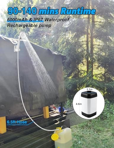 Camping Shower, LIBERRWAY Portable Shower for 90-140mins Outdoor Shower, Battery Level ▏ Watertemperature Viewable Dog Shower with Waterpressure Adjustable Shower Head IP67 Water Pump 6.5ft Hose-White — view 2