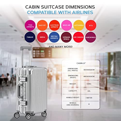 Flight Knight Premium Lightweight Carry On Suitcase - 8 Spinner Wheels - Built-in TSA Lock - Aluminium Frame, ABS Hard Shell Carry on Check in Luggage Highly Durable - Approved for Over 100 Airlines — view 6