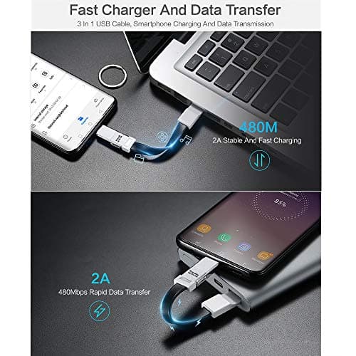 Keyring Charger 3 in 1 Lightning Micro USB C Short Charging Cable Multi Fast Charger Portable Travel Magnetic Keychain for iPhone, iOS, Android & All Smartphones — view 6