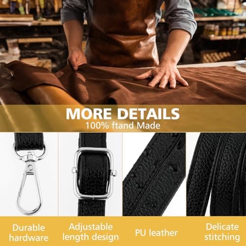 Telooco Leather Shoulder Strap Replacement 85-150cm Adjustable Leather Belt — view 3