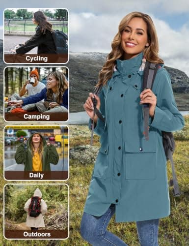 Tuopuda Womens Waterproof Jacket Long Raincoat with Hood for Hiking Travel — view 2