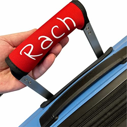 Nametape Express - Luggage Handle Wrap/Cover for Suitcase/bags Grip/Case Identifier perfect for travel Neoprene Wrap printed with name Luggage Tag (Red, Twin Pack)