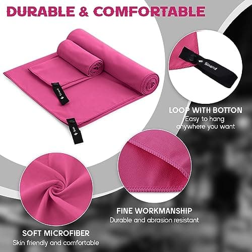 Sinand Microfibre towel 2 Pack |160x80cm+80x40cm| Ultra Lightweight Gym Towel, Quick Dry Microfiber Towels for Sports Travel Camping Beach Swimming (Rose red) — view 5