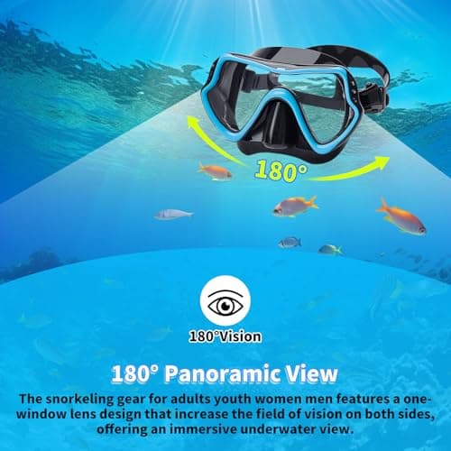Adult Diving Mask with Nose Cover Anti-fog, HD Tempered Glass Snorkel Mask with Clear 180° Panoramic View, No Leak Swim Pool Goggles for Women Men Youth Unisex Snorkeling Freediving — view 2