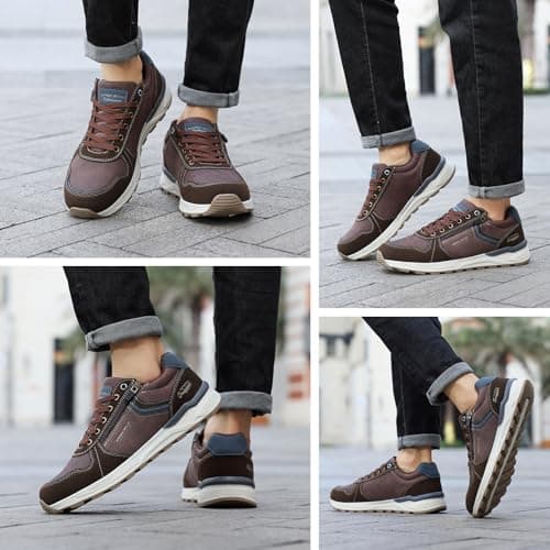 Mens Trainers Casual Shoes with Zip Non Slip Breathable Sneakers Brown — view 6