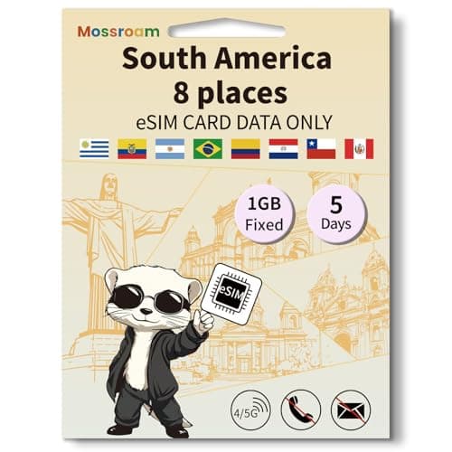 eSIM for 8 countries in South America Internationa Travel,4/5G LTE Prepaid 5 Days Plan,1GB Daily Data Only