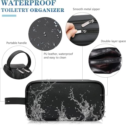ABCHCHS Travel Toiletry Bag for Men and Women - PU Leather Makeup Cosmetic Bag - Organizer for Toiletries Accessories - Waterproof Shaving Dopp Kit Case - Multifunction Packing Organizer Pouch（Black — view 6