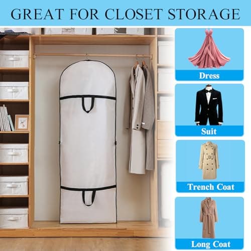 1 Pack Dress Bags Covers Long 60cm*180cm, PEVA Hanging Garment Bags with Handle Waterproof Dustproof Clothes Covers for Gowns, Wedding Dress, Trench Coats, Suits (White) — view 5