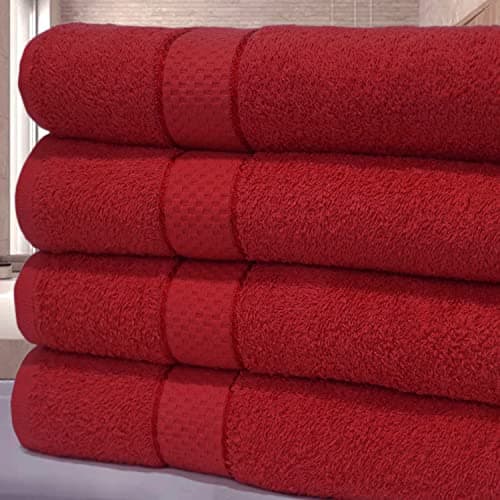 Casabella Pack of 2 Large Jumbo Bath Sheets 100% Egyptian Combed Cotton Big Beautiful Towels_Red_2pcs — view 6