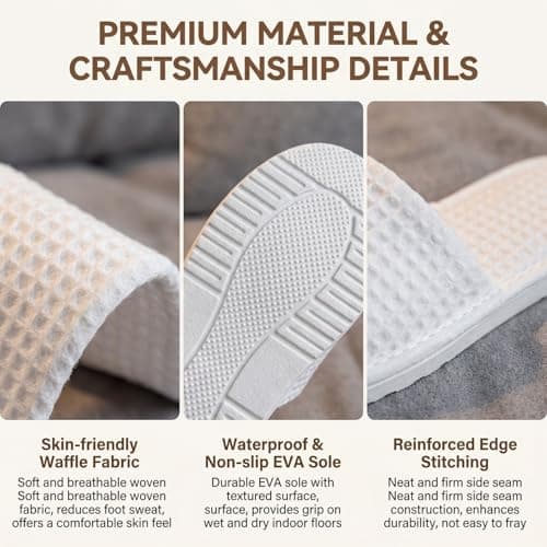 ASTRQLE 2 Pairs White Waffle Spa Slippers Open Toe Disposable Hotel Slippers for Men Women Non Slip Travel Slipper for Party Home Hotel Use — view 3