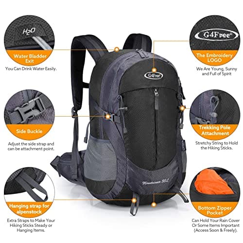 G4Free 35L Waterproof Hiking Backpack Outdoor Rucksack Trekking Daypack for Camping Hiking Backpacking Climbing with Rain Cover — view 3