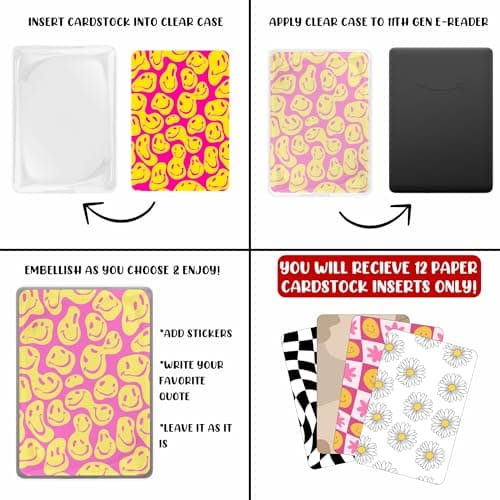 E-Reader Cardstock Paper Inserts for Clear Case | 12 pk 4.88 x 6.73” inches Paper White 11th Generation 6.8" Screen Compatible Put Behind Case Colorful Floral Designs Change Out (1856 Design Mix 2) — view 5